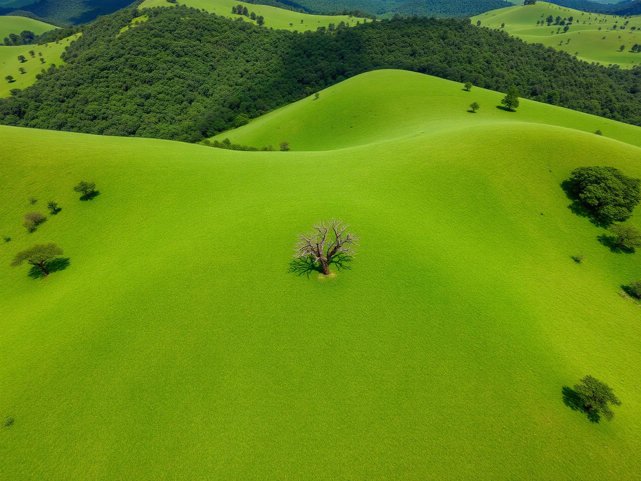 Green African landscape of forest and grassland