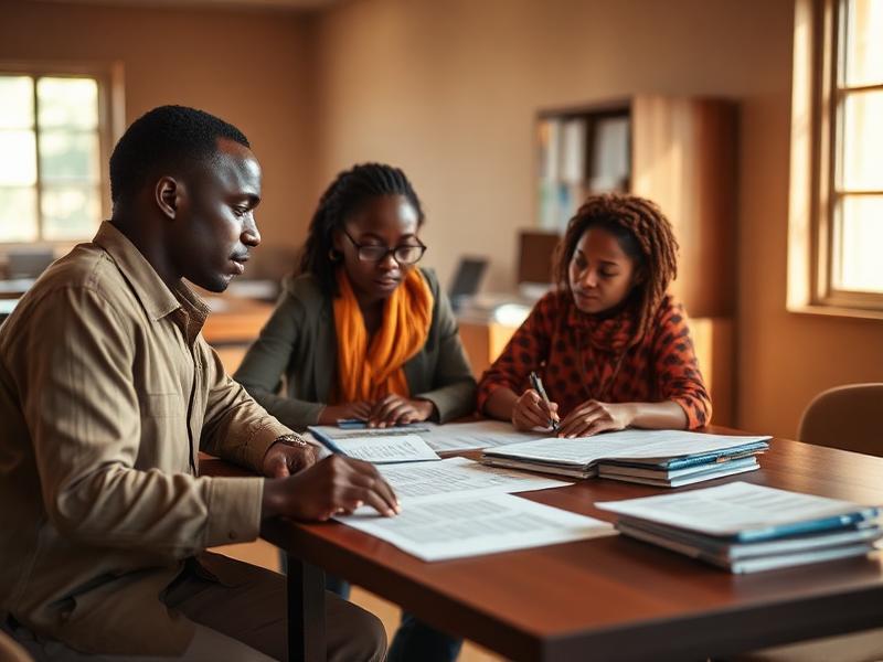 African researchers reviewing data and documents